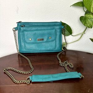 Roxy Teal Crossbody Purse with Chain Strap – Small Faux Leather Shoulder Bag